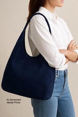 Nuevo con etiquetas Bolso de Hombro Hobo Grande Margot New York Gamuza Cuero Azul Marino Viral Foto 1 de 4