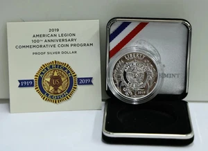 2019-P American Legion Commemorative Proof .999 Silver Dollar - OGP COA BOX - Picture 1 of 1