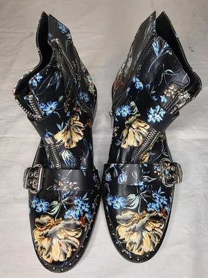GIANNI BINI 9M Negro Estampado Floral Motociclista Botines Tachonado Hebilla Cremallera Foto 1 de 4