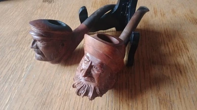 lot de 2 pipes en bruyère - têtes de marins - Photo 1/4