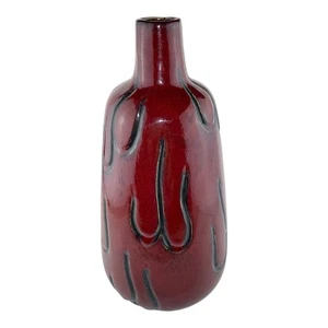 Vintage MCM Studio Art Pottery Oxblood Red Glazed Vase w/Abstract Design, 13”H - Picture 1 of 8