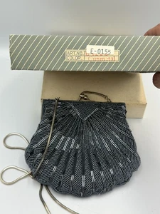 Vintage Perlen Handtasche Klappschale gewellter Rand Rotguss Perlen Originalkarton! - Bild 1 von 24