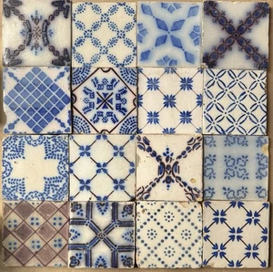 FRANCIA AZULEJOS ANTIGUOS - PAS DE CALAIS - DESVRES - 16 - TILE SET c1870 - Picture 1 of 3