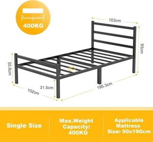 Yornoli Single Bed Frames with Headboard 3ft Black Metal Small For Auction - Picture 1 of 5