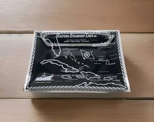 Vintage 1960s Eastern Steamship Lines Black And White Glass Ashtray Dish - Picture 1 of 7