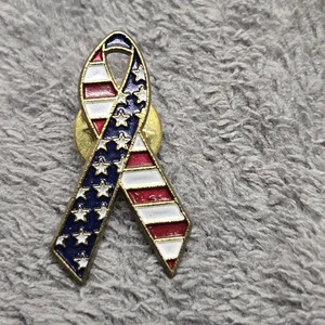 De Colección Solapa Pinback Botón Tono Dorado Cinta Bandera Americana - Imagen 1 de 3