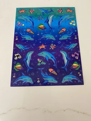 Folha adesiva vintage Lisa Frank golfinhos peixes conchas notas musicais S362 - Imagem 1 de 2