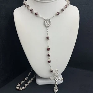 Collar de plata esterlina de 28" rojo circonio gótico de gran tamaño de filigrana Jesús circonita - Imagen 1 de 6