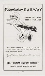 VINTAGE VIRGINIAN RAILWAY CO. DRUCKWERBUNG 1952 VERBINDUNG DES WESTNORFOLK Va. - Bild 1 von 1