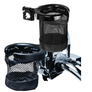 Motorcycle Cup Holder Black Handlebar Drink Bottle Holder Mesh Basket For Harley - Foto 1 di 11
