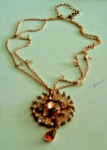Jewel Necklace & Clip-on: Copper & Amber Necklace & Earring Set - 1980s - Picture 1 of 5