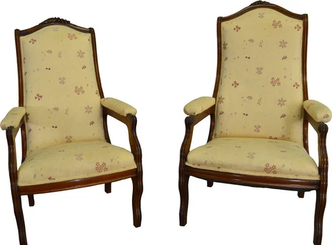 Antique Parlor Chairs, Pair Victorian Carved Lady and Gent’s Chairs #17384 Cover