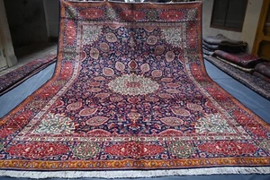 Fine Hand Knotted Caucasian Area Rug 10x13 ft Blue Antique Oriental Wool Carpet - Picture 1 of 17
