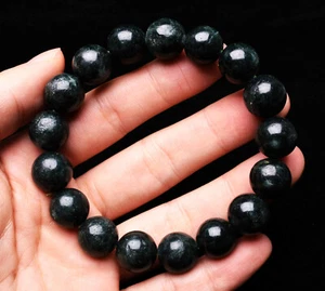 13.7mm Genuine Natural Green Seraphinite Gemstone Crystal Round Beads Bracelet - Picture 1 of 6