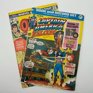 Lotto Marvel (2) Captain America Falcon Book & Record Set 1974 + Omega #1 1976 - Foto 1 di 8