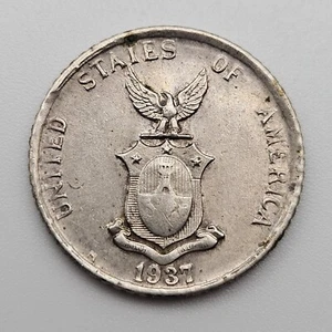 1937-M 10 Centavos AU Philippines US Manila Mint Silver Coin Ten USA - Picture 1 of 2