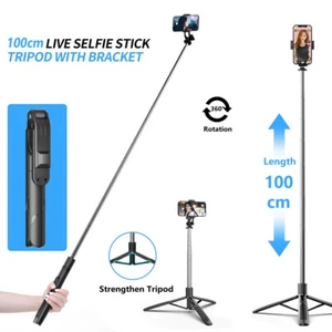 40 inch Selfie Stick Tripod Bluetooth Foldable Phone Stand Holder Remote Shutter - Picture 1 of 12