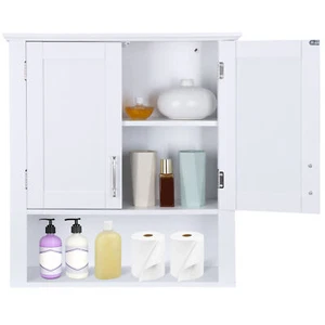 Wall Cabinet Storage Cabinet with Doors and Shelves Bathroom Organizer White - Picture 1 of 12