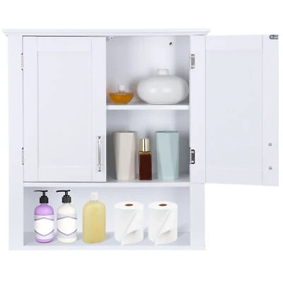 White Wall Cabinet 2-Door Hanging Storage Shelf Bathroom Medicine Organizer  - Image 1 of 4