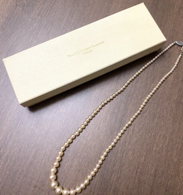 Vintage Faux Graduated Pearl Necklace 17" Sterling Silver Clasp Hudson store box - Image 1 of 4