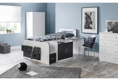 Julian Bowen Cookie White &Charcoal Grey Cabin Bed w/Premier Mattress 3FT Single - Image 1 of 4
