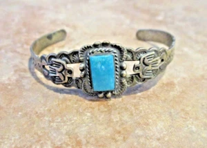GEM !!  OLD 1950's Navajo Sterling Silver Turquoise THUNDERBIRD Bracelet - Picture 1 of 11