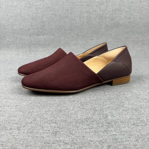 Mocassini comfort Clarks Flats donna 8 5 M pelle bordeaux tessuto puro tono