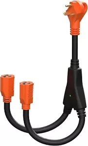 RV Power Y Splitter Power Cord 30 Amp Male Plug to (2) 15 Amp Female Connector - Foto 1 di 7