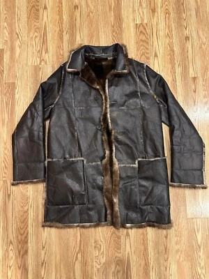 VINTAGE ~ PRADA ~ Leather Paneled Natural River Otter Fur-Lined Coat - Image 1 of 4