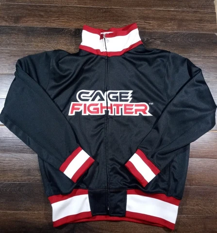 Mens Large Black Cage Fighter Polyester Jacket Perfect Condition Full Zip UFC Cover