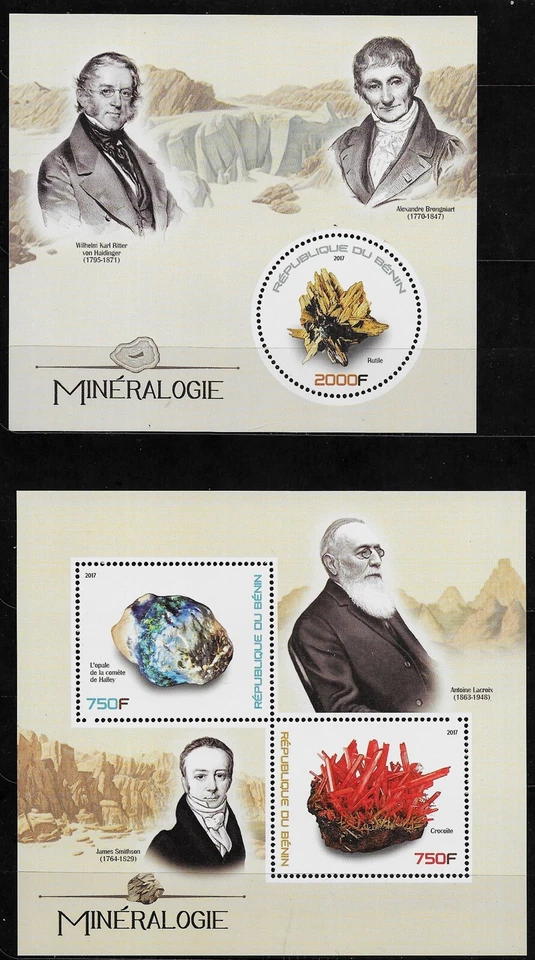 BENIN - 2 NH SOUVENIR SHEETS of 2017 - MINERALS - Image 1 of 1
