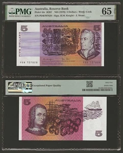 AUSTRALIA 5 Dollars 1979, P-44c R207 Knight / Stone, PMG 65 EPQ Gem UNC Grade - Picture 1 of 1