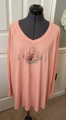 Top de pijama LIFE IS GOOD Sleep melocotón naranja claro con flor BREATHE largo Slv XL Foto 1 de 4