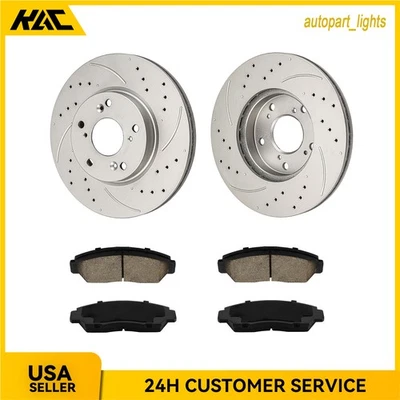 Front Drilled Disc Rotors Brake Pads For Honda Accord 2003-06 2007 Civic 06-2010 - Image 1 of 4