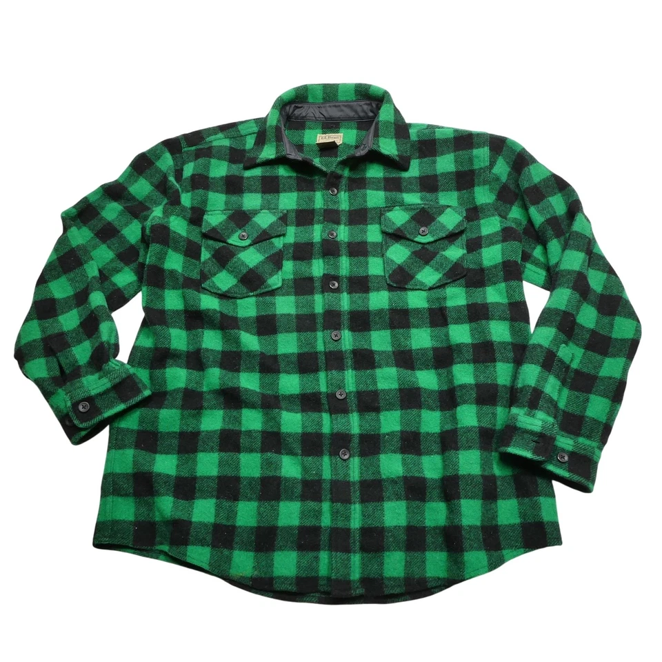 LL Bean Camisa Chaqueta Para Hombres L Verde Negro Lana Búfalo Cuadros Franela Chamarra Foto 1 de 4