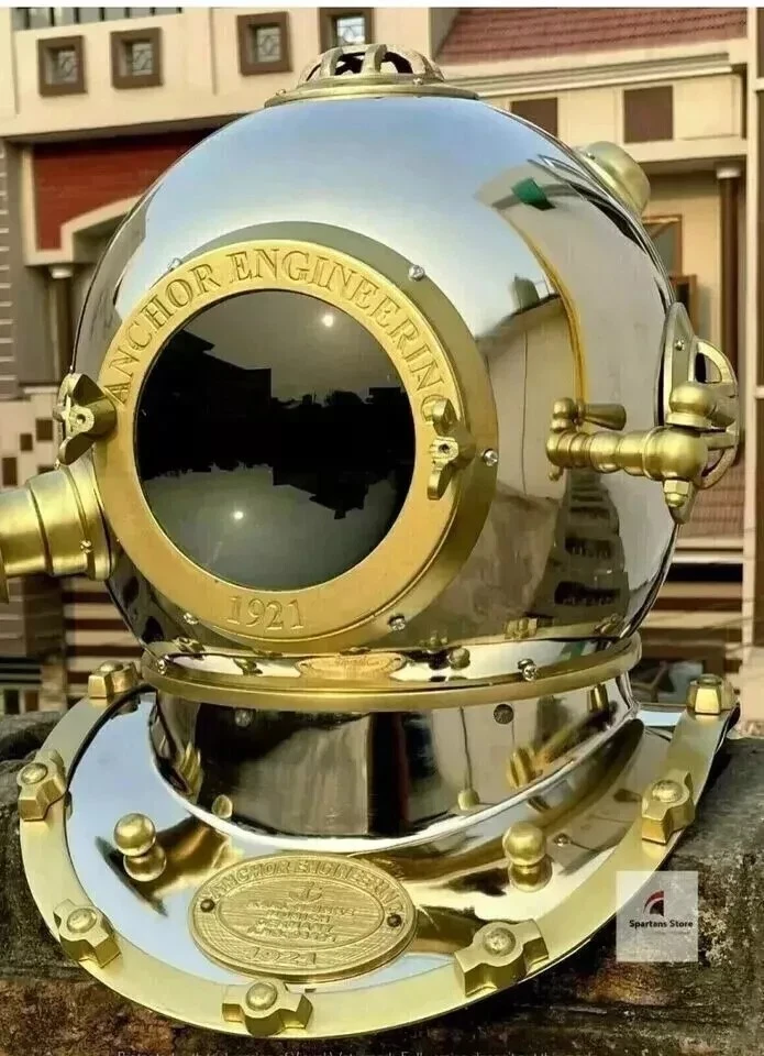 Boston Chrome 18" Inches Diving Helmet, US Navy Mark IV Deep Scuba Divers Helmet - Image 1 of 4