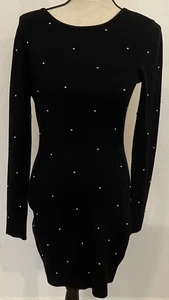Guess by Marciano Black Studded Mini Dress M Long Sleeve Open Back Party - Picture 1 of 3