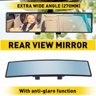 Car Rear View Mirror 270MM Universal Wide Angle Interior Clip On Blue Tint Large