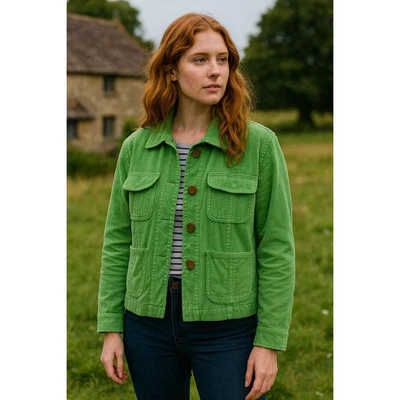 Anthropologie Tulle Corduroy Jacket Womens XL Green Button Front Pockets Country - Image 1 of 4