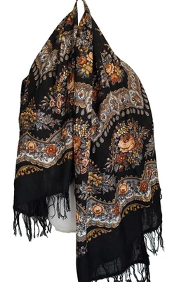 女士 Pavlovo Pasad 美利奴羊毛花卉围巾裹巾方形 56 英寸头巾 — 第 1/4 张图片