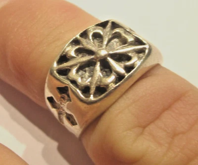 STERLING SILVER  GOTHIC CROSS MENS PINKY SIGNET RING  SIZE L - Image 1 of 2