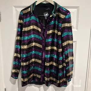 Nasty Gal Women’s Sequin Detail Striped Button Down Shirt Size 8 New With Tags - Picture 1 of 7