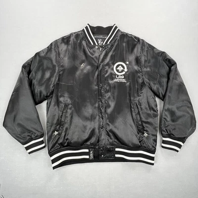 LRG 夹克男式 2XL 黑色缎面校服轰炸机按扣前绗缝衬里标志 — 第 1/4 张图片