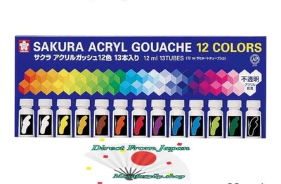 Акриловая гуашь SAKURA 12 цветов набор трубок 12 мл яркая непрозрачная краска сделано в Японии - Изображение 1 из 4