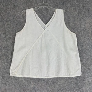 Top lino bianco lino senza maniche taglia grande boxy Lagenlook scollo a V canotta - Foto 1 di 10