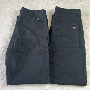 2 Dickies Flexible and Durable Pants Mens 32X32 Black Cargo Pockets Straight Leg - Picture 1 of 10