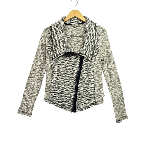 OFF WHITE Giacca cardigan maglia boucle marca Lucky giacca zip asimmetrica taglia media