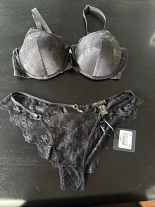 Honey Birdette Bra 14DD Pants M Black With Lace - Picture 1 of 9