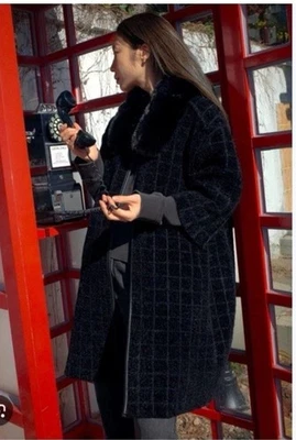 ZARA KNITTED COAT WITH FAUX FUR COLLAR BLACK NEW FW24/25 SIZES L  REF 4192/123 - Image 1 of 4