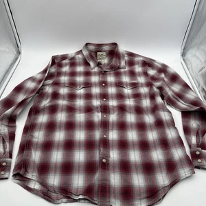Lucky Brand Shirt Mens L Burgundy/Gray Pearl Snap Cowboy Rodeo Riding Western - Picture 1 of 10